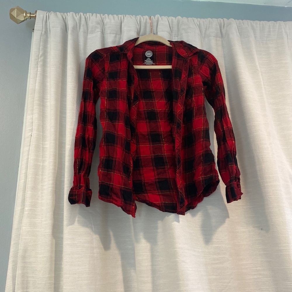 Cute plaid top with gold glitter decals